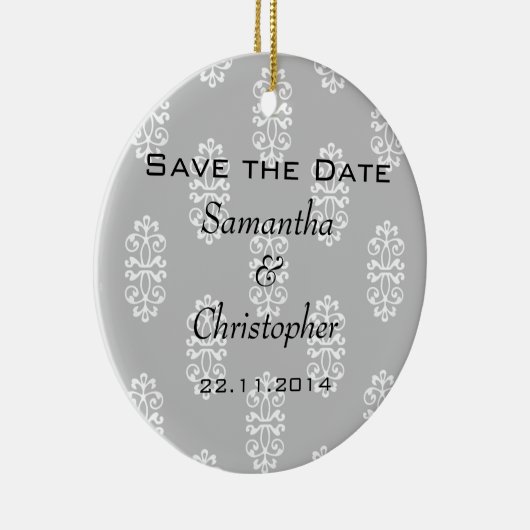 Silver Damask Wedding Save the Date Keramikornament (Rechts)