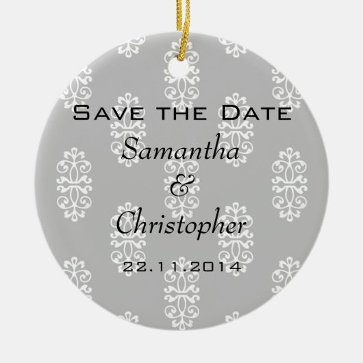 Silver Damask Wedding Save the Date Keramikornament (Vorne)