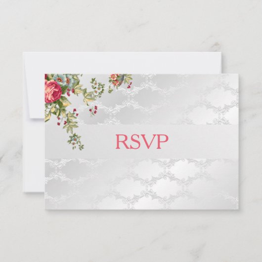 Silver Damask Wedding UAWG Floral RSVP Karte (Vorderseite)