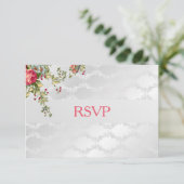 Silver Damask Wedding UAWG Floral RSVP Karte (Stehend Vorderseite)
