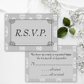 Silver Damask Wedding UAWG RSVP Karte