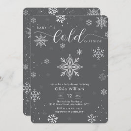 Silver Dark Grey Winter Snowflake Baby Shower Einladung