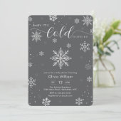 Silver Dark Grey Winter Snowflake Baby Shower  Einladung (Stehend Vorderseite)