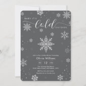 Silver Dark Grey Winter Snowflake Baby Shower  Einladung (Vorderseite)