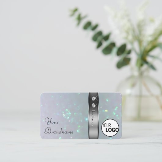 Silver Decor Light Blue Pearl Glitzer Logo Juwelen Visitenkarte (Stehend Vorderseite)