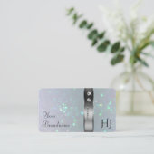 Silver Decor Light Blue Pearl Glitzer und Monogram Visitenkarte (Stehend Vorderseite)