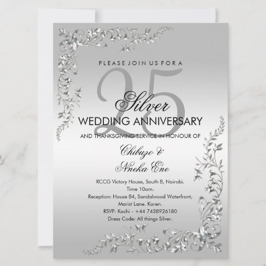 Silver Decoration 25. Hochzeitstag Einladung (Vorderseite)