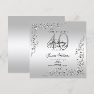 Silver Decoration 40. Geburtstag Party Einladung