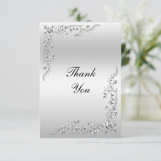 Silver Decoration Wedding Dankeskarte (Stehend Vorderseite)