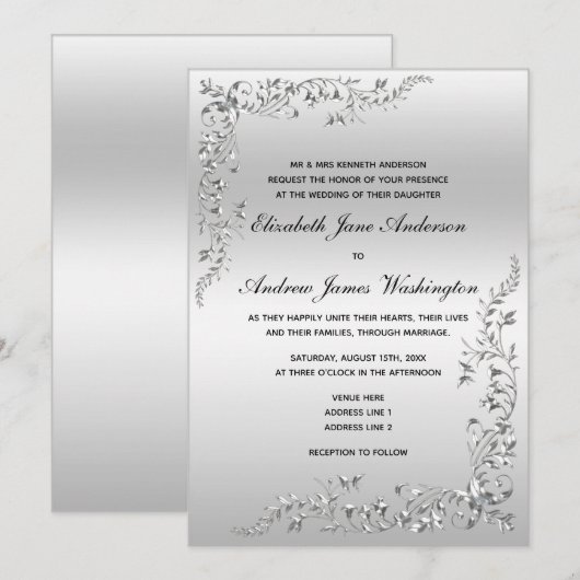 Silver Decoration Wedding Einladung (Vorne/Hinten)