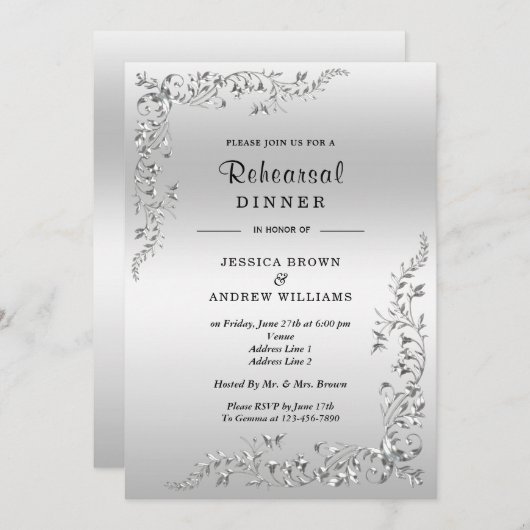 Silver Decoration Wedding Probe Dinner Einladung (Vorne/Hinten)