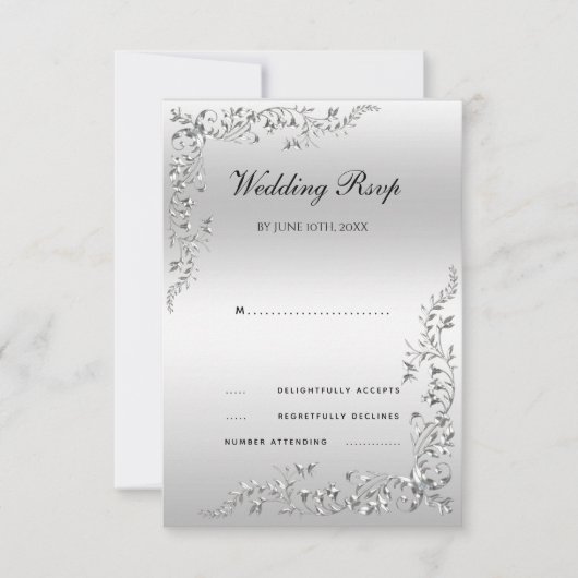 Silver Decoration Wedding RSVP Karte (Vorderseite)