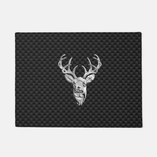 Silver Deer Buck on Carbon Fiber Style Print Fußmatte (Vorderseite)