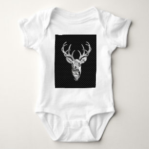 Silver Deer Buck on Carbon Fibre Style Decke Baby Strampler