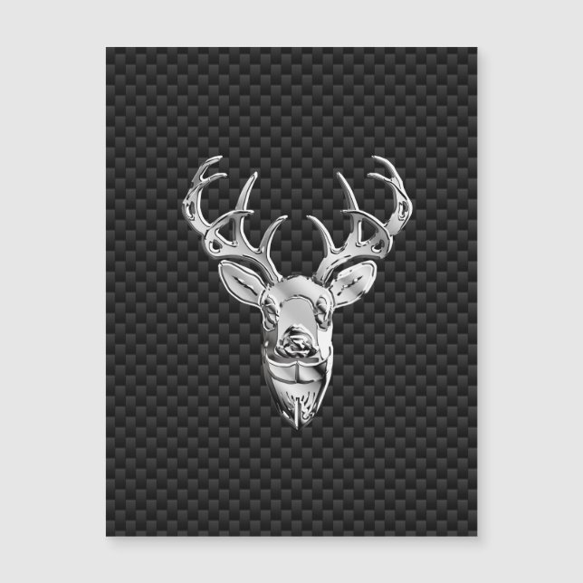 Silver Deer Buck on Carbon Fibre Style Print Magnetkarte (Vorderseite)