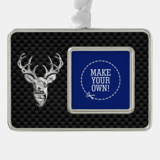 Silver Deer Cameo on Carbon Fiber Style Print Rahmen-Ornament Silber