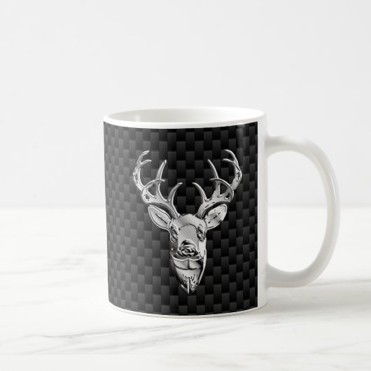 Silver Deer Deco auf Carbon Fibre Style Print Kaffeetasse (Rechts)