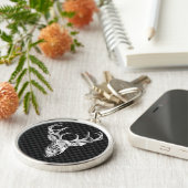 Silver Deer Deco auf Carbon Fibre Style Print Schlüsselanhänger (Seite)