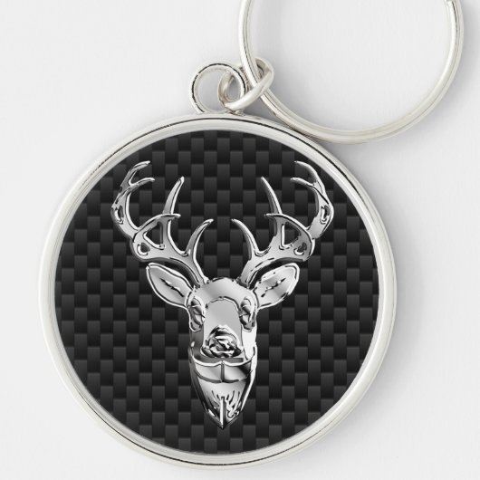 Silver Deer Deco auf Carbon Fibre Style Print Schlüsselanhänger (Vorne)