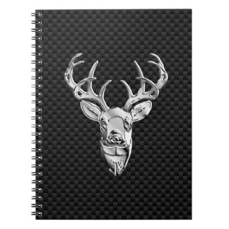Silver Deer Face on Carbon Fibre Style Print Notizblock