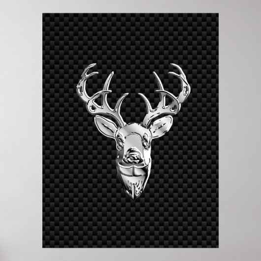 Silver Deer Face on Carbon Fibre Style Print Poster (Vorne)