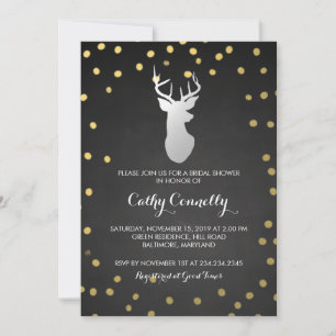 Silver Deer Gold Confetti Chalkboard Brautparty Einladung