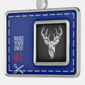 Silver Deer Scene on Carbon Fibre Style Print Rahmen-Ornament Silber (Links)