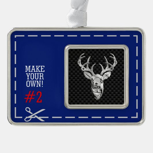 Silver Deer Scene on Carbon Fibre Style Print Rahmen-Ornament Silber (Vorderseite)