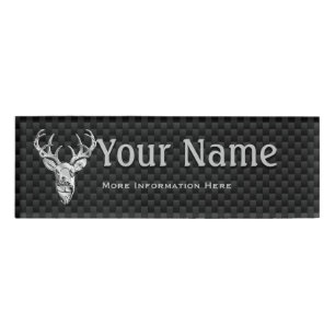 Silver Deer Trophon auf Carbon Fibre Style Print Namenschild