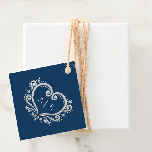 Silver dekorative Herz monogramm dunkelblaue Hochz Geschenkanhänger (Beispiel)