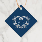 Silver dekorative Herz monogramm dunkelblaue Hochz Geschenkanhänger (Vorderseite)