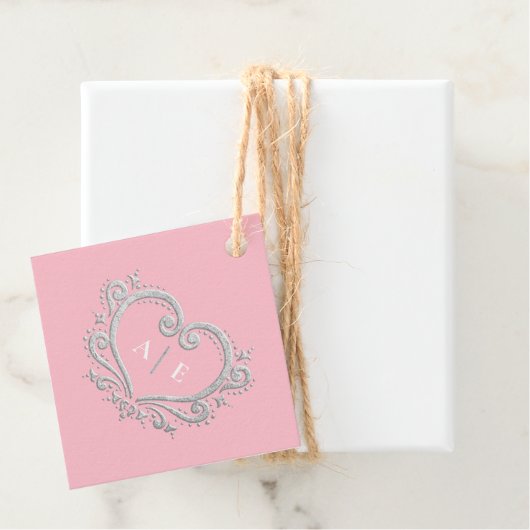 Silver dekorative Herz monogramm rosa Hochzeit Geschenkanhänger (Beispiel)