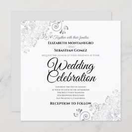 Silver Delicate Filigree Elegante Square Wedding Einladung