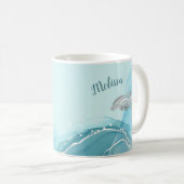 Silver Delphins Wave Coastal Ihr Name Kaffeetasse (VorderseiteRechts)