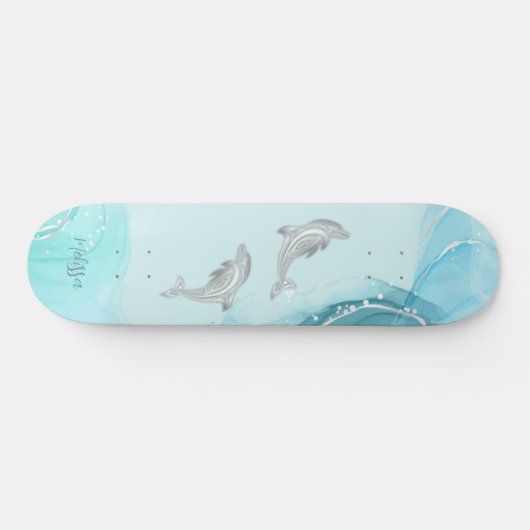 Silver Delphins Wave Coastal Ihr Name Skateboard (Horizontal)