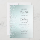 Silver Diamond Confetti Aqua Ombre Wedding Einladung (Vorderseite)