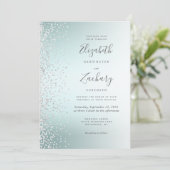 Silver Diamond Confetti Aqua Ombre Wedding Einladung (Stehend Vorderseite)