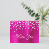 Silver Diamond Confetti Hot Pink Satin Foil Postkarte (Stehend Vorderseite)
