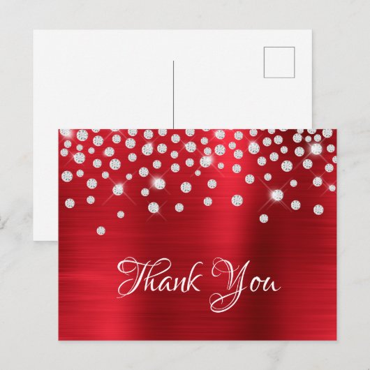 Silver Diamond Confetti Red Satin Gradient Foil Postkarte (Vorne/Hinten)