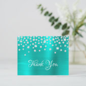 Silver Diamond Confetti Turquoise Satin Ombre Foil Postkarte (Stehend Vorderseite)