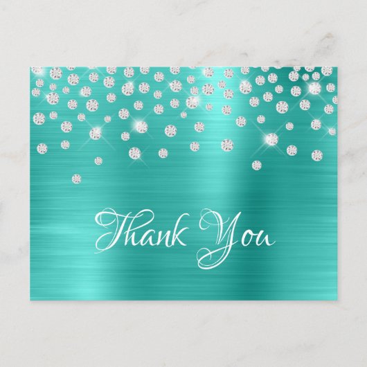 Silver Diamond Confetti Turquoise Satin Ombre Foil Postkarte (Vorderseite)