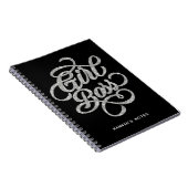 Silver Diamond Glam Girl Boss Typografie Black Notizblock (Rechte Seite)
