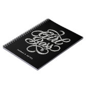 Silver Diamond Glam Girl Boss Typografie Black Notizblock (Linke Seite)
