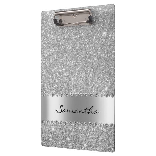 Silver Diamond Glitzer Bling Girenname Klemmbrett (Links)