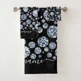Silver Diamond Glitzer Bling Kristall Badhandtuch Set