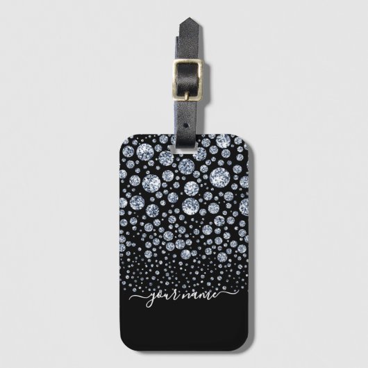 Silver Diamond Glitzer Bling Kristall Gepäckanhänger (Vorderseite Vertikal)