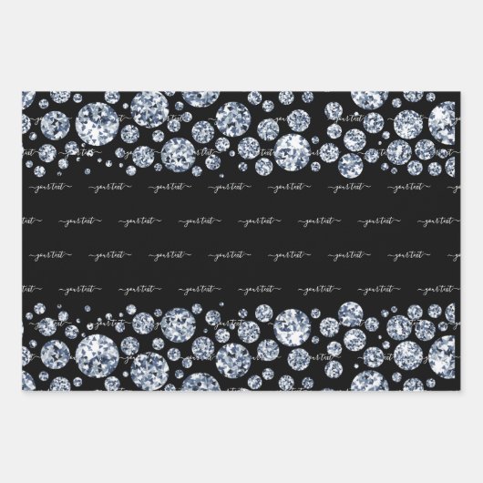 Silver Diamond Glitzer Bling Kristall Geschenkpapier Set (Vorderseite)