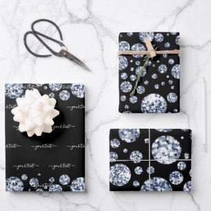 Silver Diamond Glitzer Bling Kristall Geschenkpapier Set
