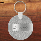 Silver Diamond Glitzer Bling Metallic Monogram Schlüsselanhänger (Vorderseite)