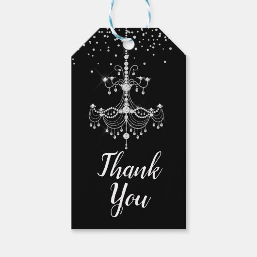 Silver Diamond Glitzer Chandelier Sweet 16 Party Geschenkanhänger (Vorderseite)
